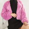 Coats & Jackets * | Oliv-001 Mila Pocketed Shaggy Faux Fur Jacket Orchid Final Sale