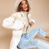 Coats & Jackets * | Thre-001 Weekend Road Trip Plaid Pocketed Jacket Cream Final Sale