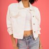 Coats & Jackets * | Andr-001 Belinda Pearl Embellished Denim Jacket White Sale