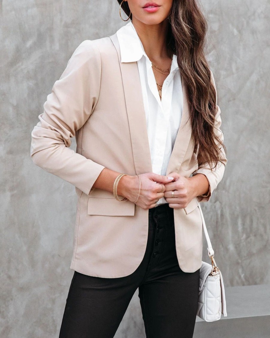 Coats & Jackets * | Dee-001 Maryanne Pocketed Blazer Tan Final Sale