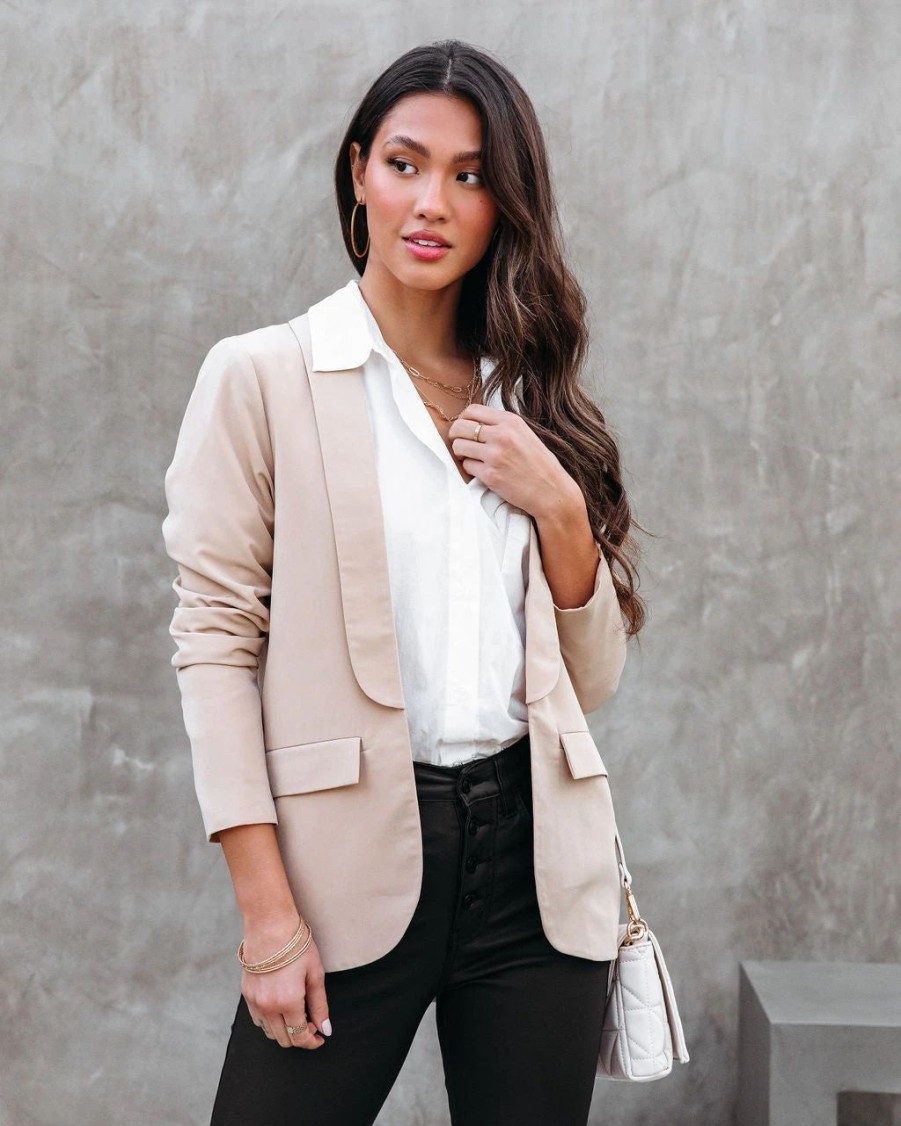 Coats & Jackets * | Dee-001 Maryanne Pocketed Blazer Tan Final Sale