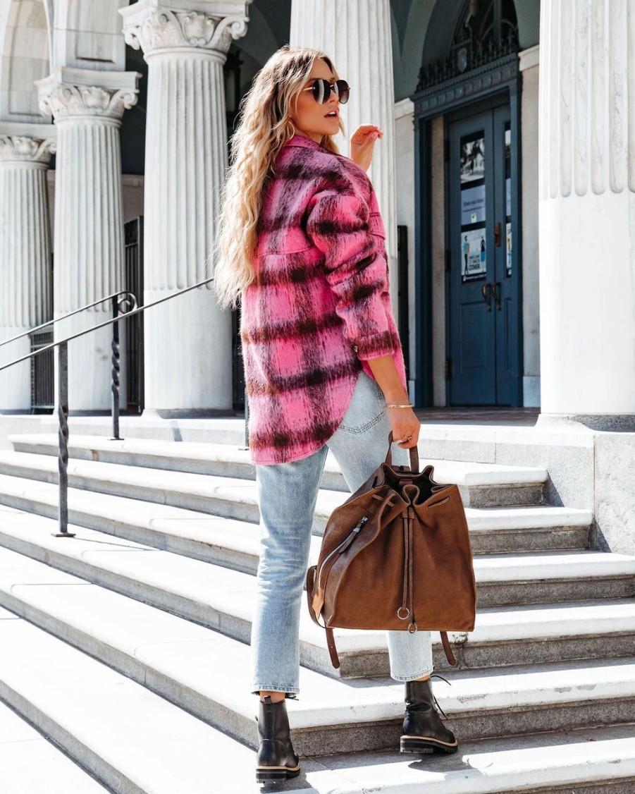 Coats & Jackets * | Acoa-001 Londynn Plaid Oversized Shacket Final Sale