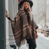 Coats & Jackets * | Fame-001 Ainsley Houndstooth Fringe Poncho Final Sale