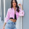 Coats & Jackets * | Pol-001 Adaley Cotton Distressed Crop Corduroy Jacket Pink Final Sale