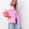 Coats & Jackets * | Entr-001 Cavin Pocketed Colorblock Denim Jacket Pink Combo Last Chance