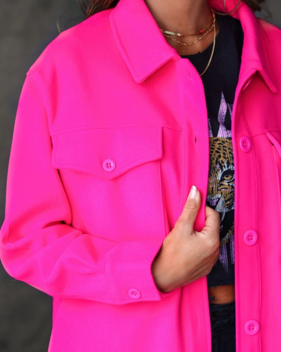 Coats & Jackets * | Stru-001 Mariella Pocketed Jacket Hot Pink Final Sale