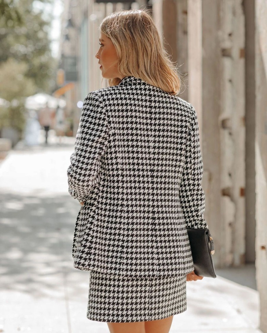 Coats & Jackets * | Skie-001 Demille Pocketed Houndstooth Peacoat Final Sale