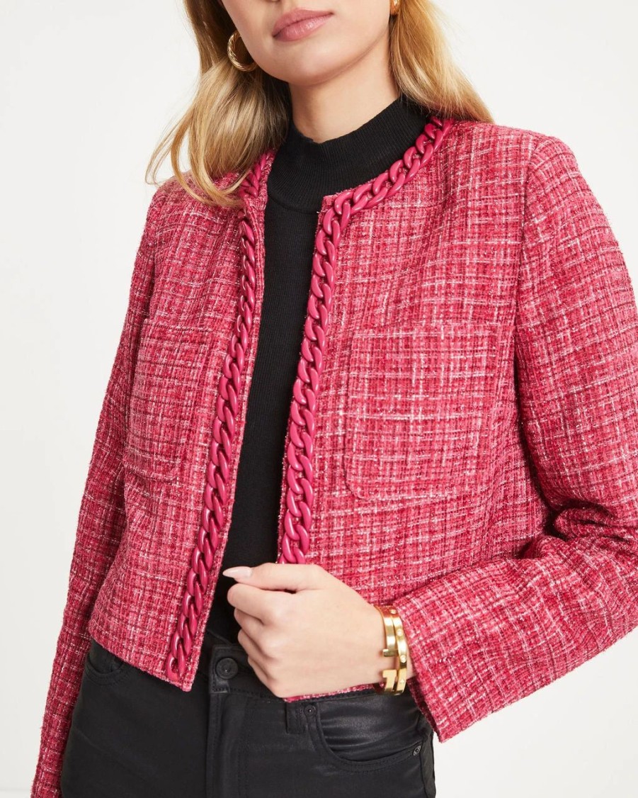 Coats & Jackets * | A Pe-001 Be Bold Tweed Chain Blazer Berry Final Sale