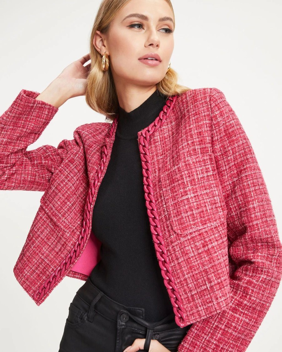 Coats & Jackets * | A Pe-001 Be Bold Tweed Chain Blazer Berry Final Sale