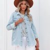 Coats & Jackets * | Thre-001 Kaige Pocketed Distressed Denim Shacket Light Wash Final Sale