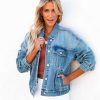 Coats & Jackets * | Tea-002 Adina Pocketed Denim Jacket Light Indigo Last Chance