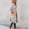 Coats & Jackets * | Acoa-001 Tanja Pocketed Plaid Button Down Shacket Copper Last Chance