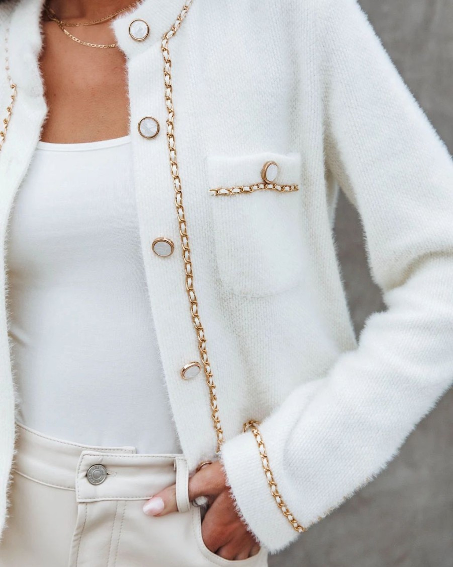 Coats & Jackets * | Endl-001 Mademoiselle Chain Link Trim Jacket Ivory Sale