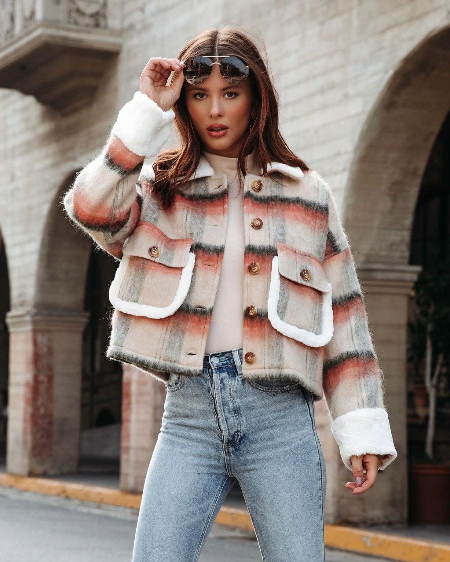 Coats & Jackets * | A Pe-001 Extra Cozy Indeed Plaid Faux Fur Jacket Final Sale