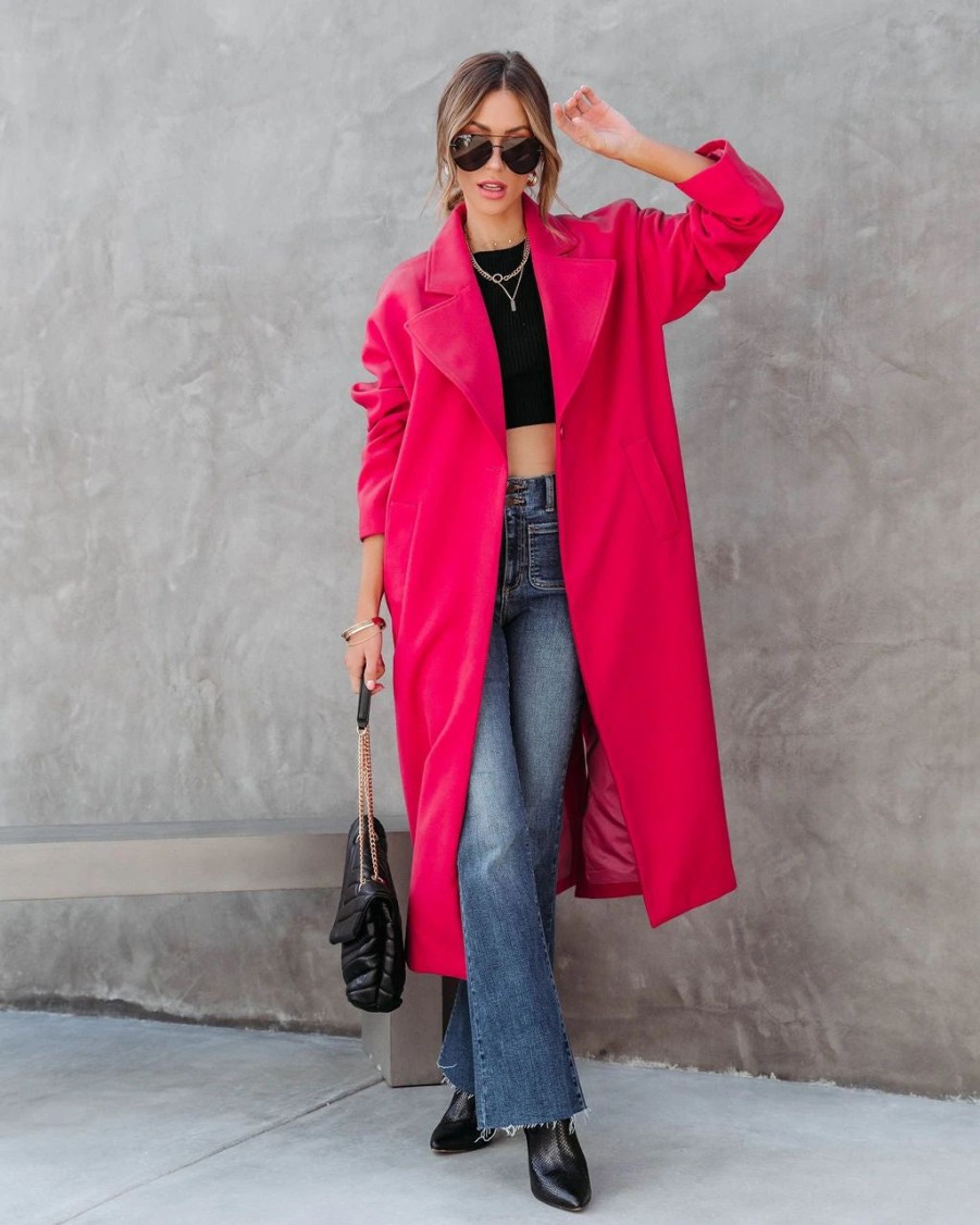 Coats & Jackets * | Acoa-001 City Night Vibes Pocketed Coat Fuchsia Final Sale