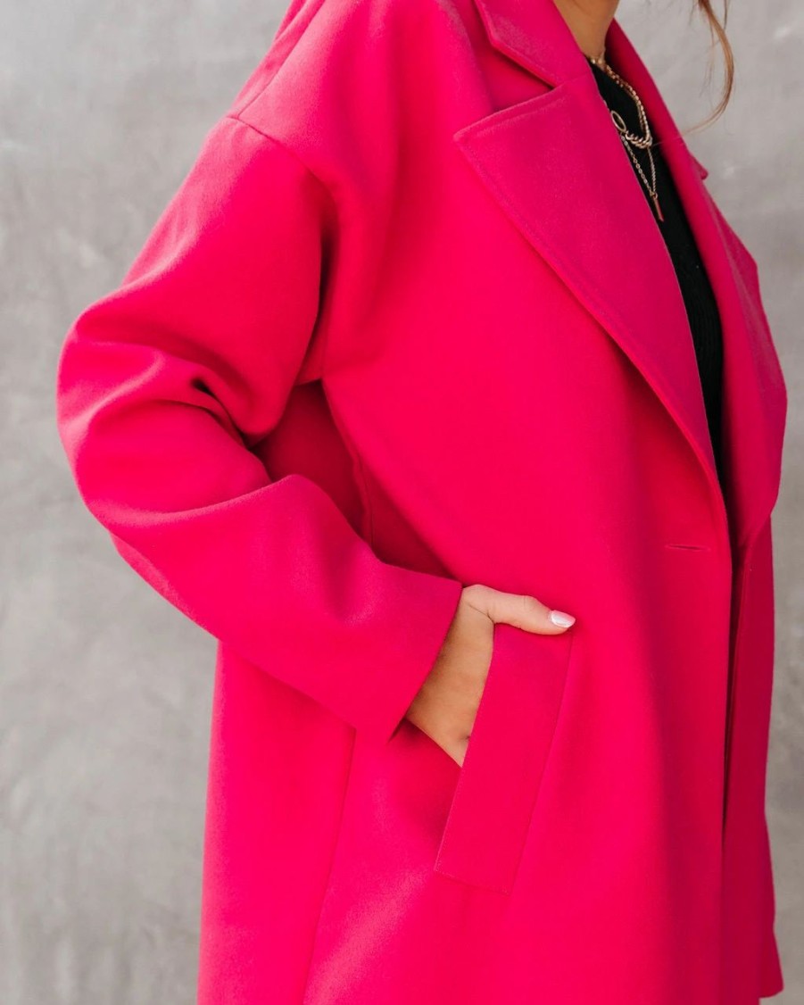 Coats & Jackets * | Acoa-001 City Night Vibes Pocketed Coat Fuchsia Final Sale