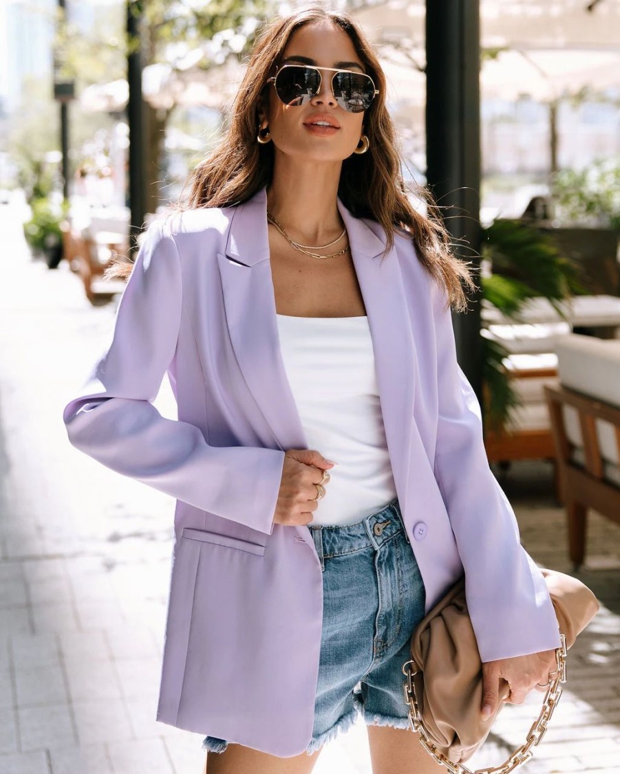 Coats & Jackets * | Endl-001 Standards Pocketed Blazer Lilac Sale