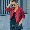 Coats & Jackets * | Skie-001 Imogen Pocketed Python Moto Jacket Wine Final Sale