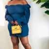 Dresses * | Shop Kloset Essentials Blue Ruched Off The Shoulder Mini Dress