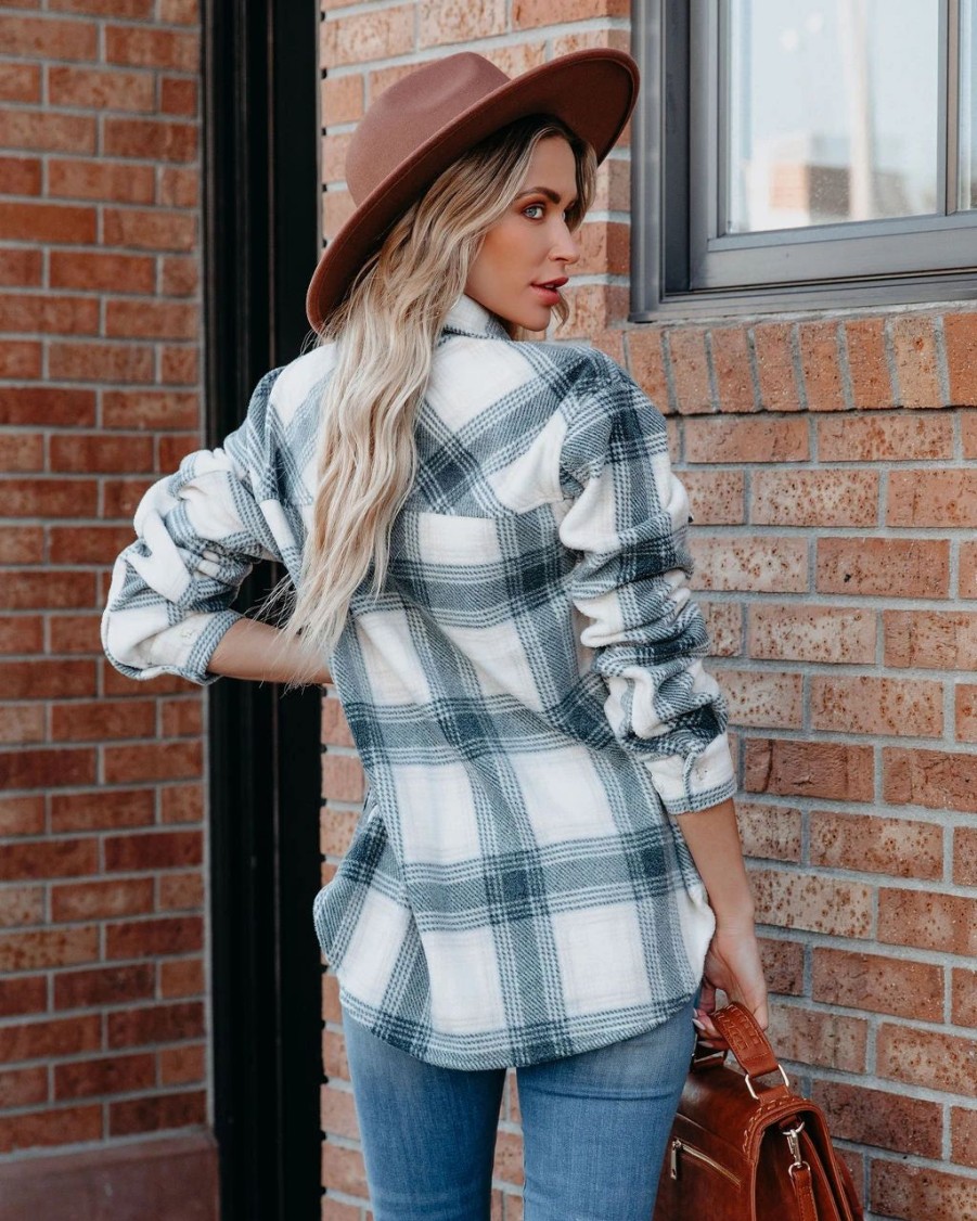 Coats & Jackets * | Thre-001 Veneta Pocketed Plaid Shacket Final Sale