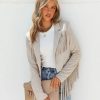 Coats & Jackets * | Tcec-001 Cody Faux Suede Fringe Jacket Stone Final Sale