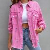 Coats & Jackets * | Pol-001 Butler Cotton Distressed Shacket Pink Final Sale