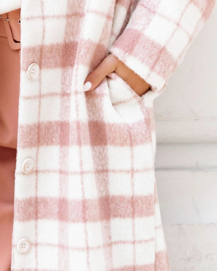 Coats & Jackets * | Mabl-001 City Girl Pocketed Plaid Coat Mauve Final Sale