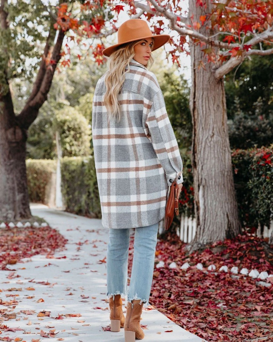 Coats & Jackets * | Stor-001 Anise Pocketed Plaid Coat Final Sale