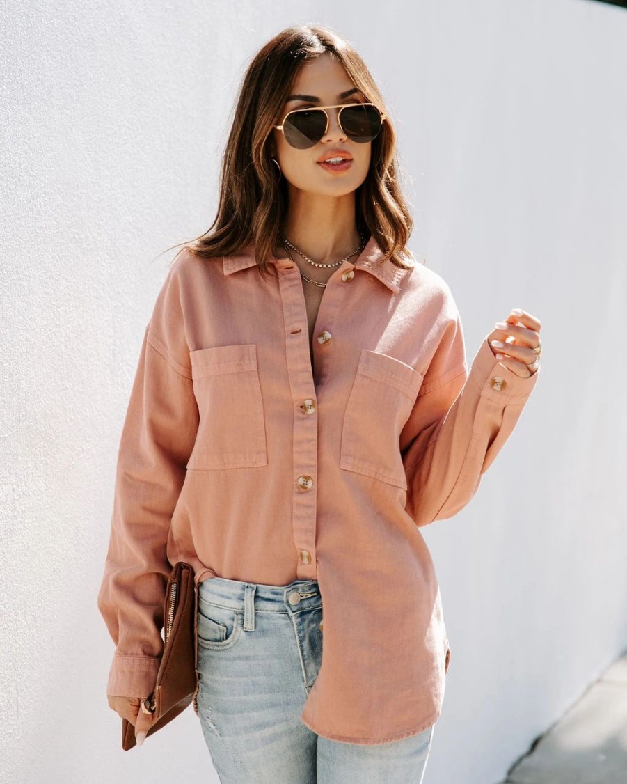 Coats & Jackets * | Thre-001 Haley Cotton Shacket Dusty Rose Sale