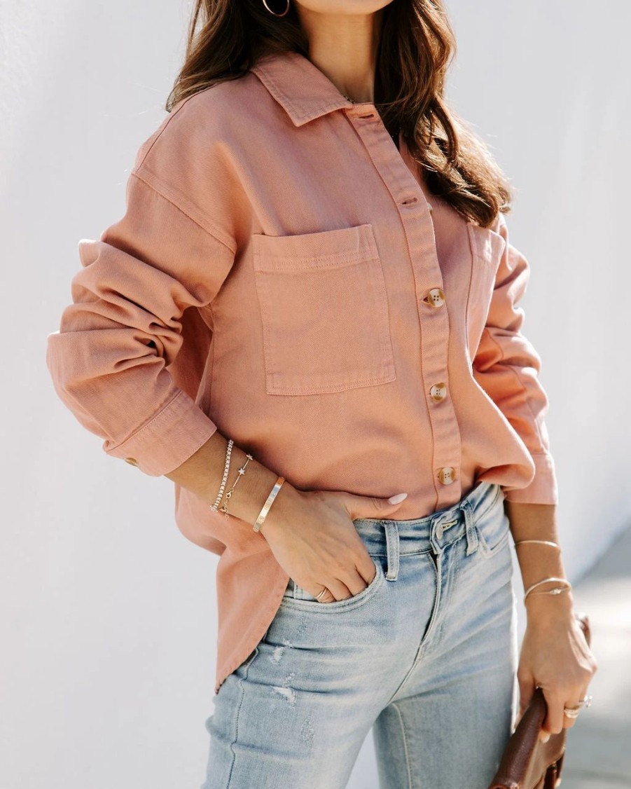 Coats & Jackets * | Thre-001 Haley Cotton Shacket Dusty Rose Sale