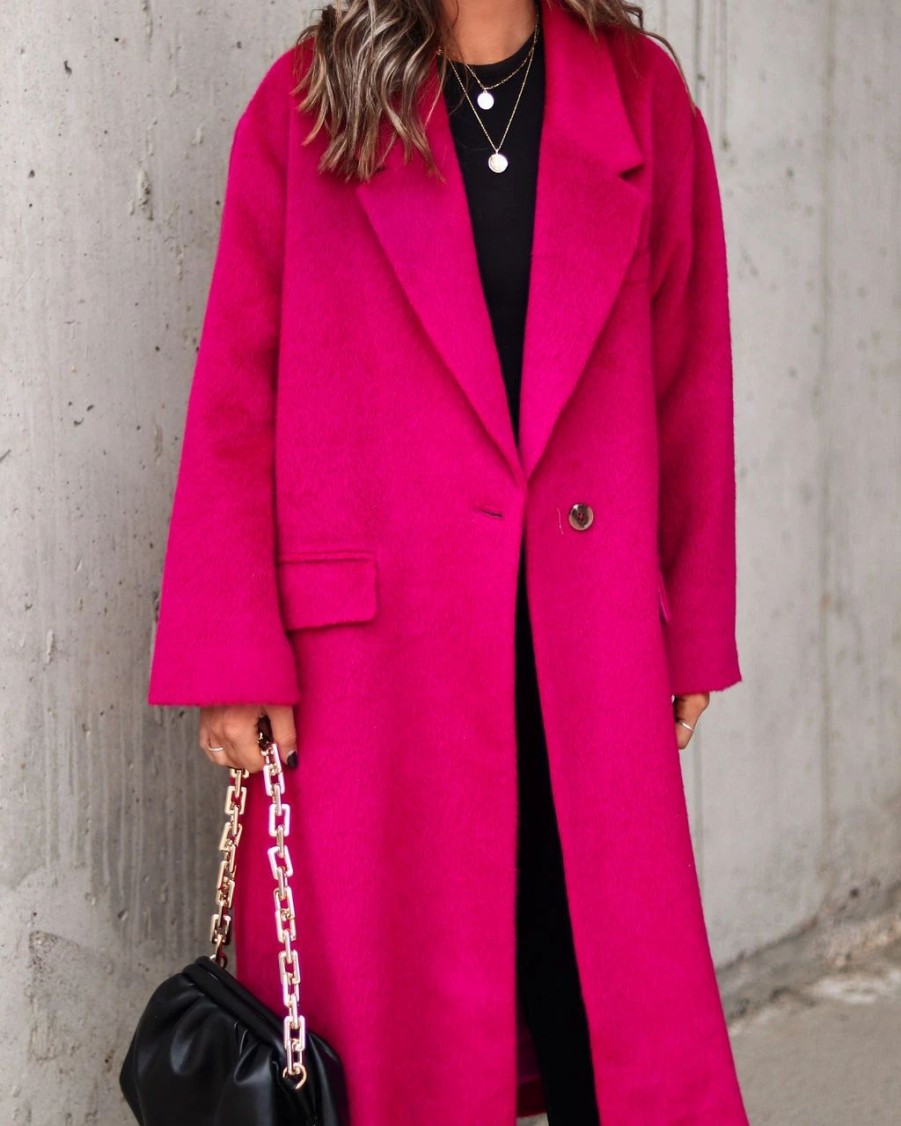 Coats & Jackets * | Endl-001 Emily Pocketed Oversized Coat Berry Final Sale