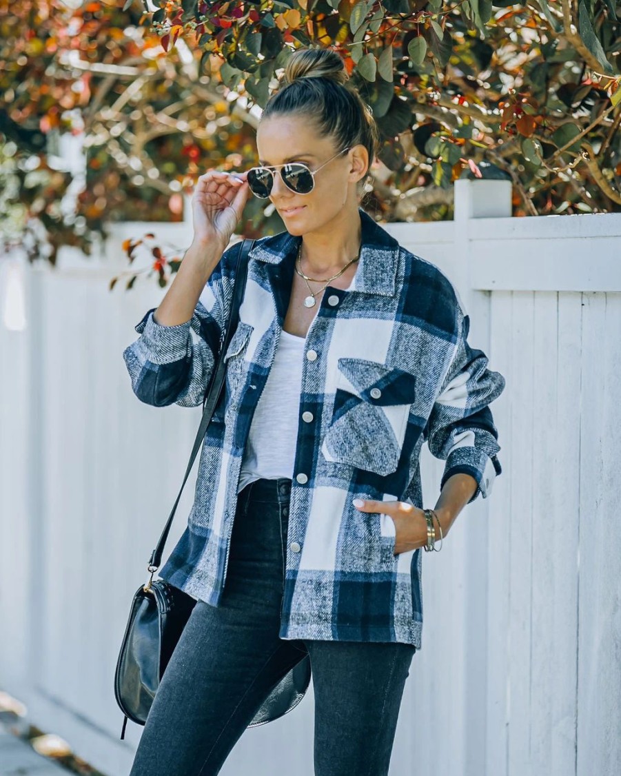 Coats & Jackets * | Davi-001 Rainfall Pocketed Plaid Shacket Final Sale