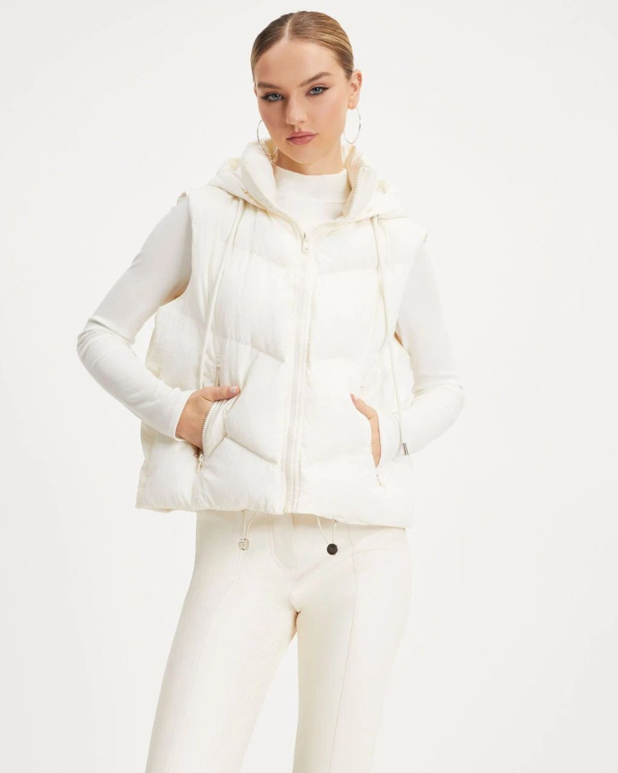 Coats & Jackets * | Oliv-001 Winter In Aspen Pocketed Hooded Puffer Vest Off White Final Sale