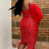 Dresses * | Shop Kloset Essentials Glitz & Glamour Puff Sleeve Midi Dress (Red)