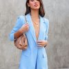 Coats & Jackets * | Acoa-001 Unedited Padded Shoulder Blazer Light Blue Sale