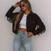 Coats & Jackets * | Oliv-001 Daron Cropped Fringe Faux Suede Jacket Black Final Sale