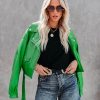 Coats & Jackets * | Baga-001 Lucia Pocketed Faux Leather Crop Moto Jacket Kelly Green Final Sale