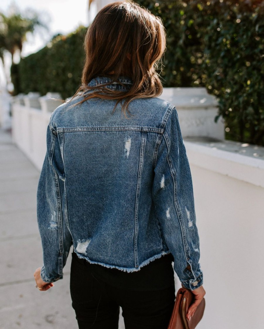 Coats & Jackets * | Verv-001 Night Rider Pocketed Distressed Denim Jacket