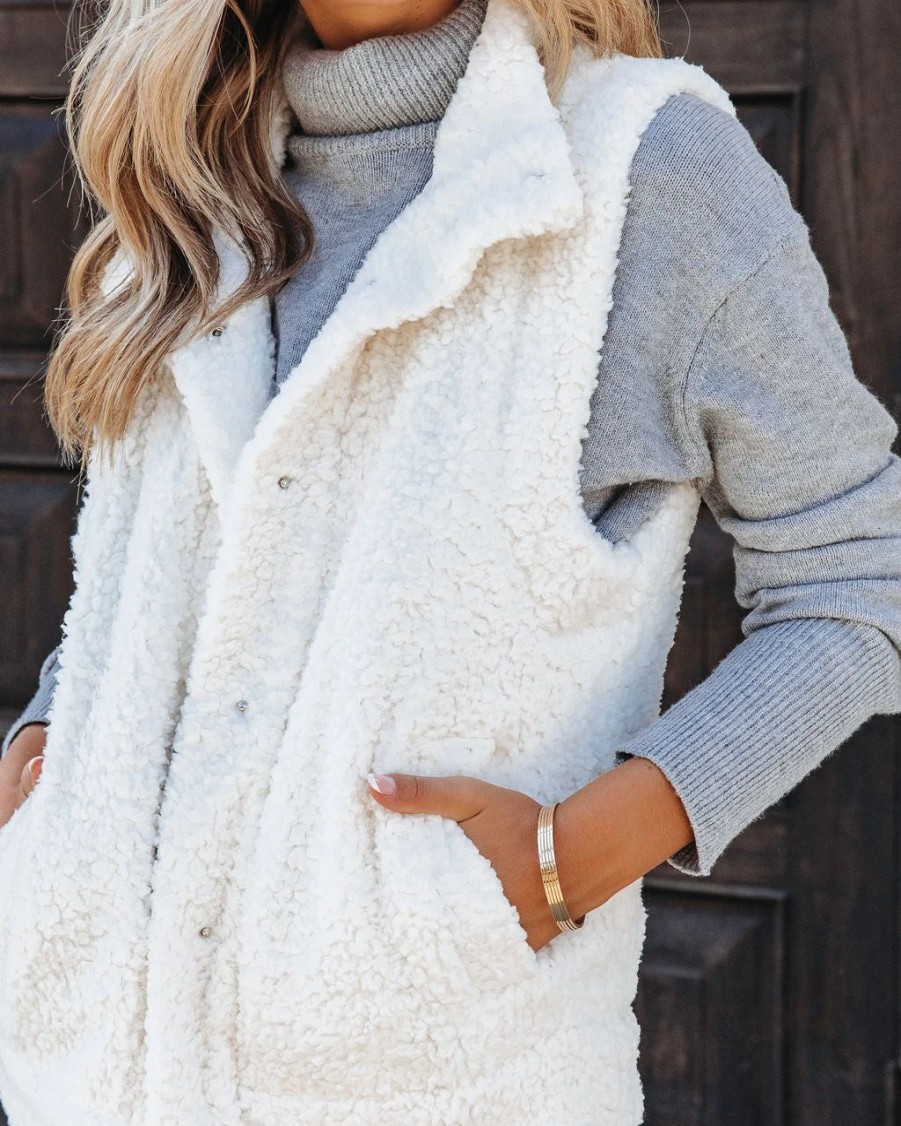 Coats & Jackets * | Wish-001 Paulette Pocketed Sherpa Vest Ivory Final Sale