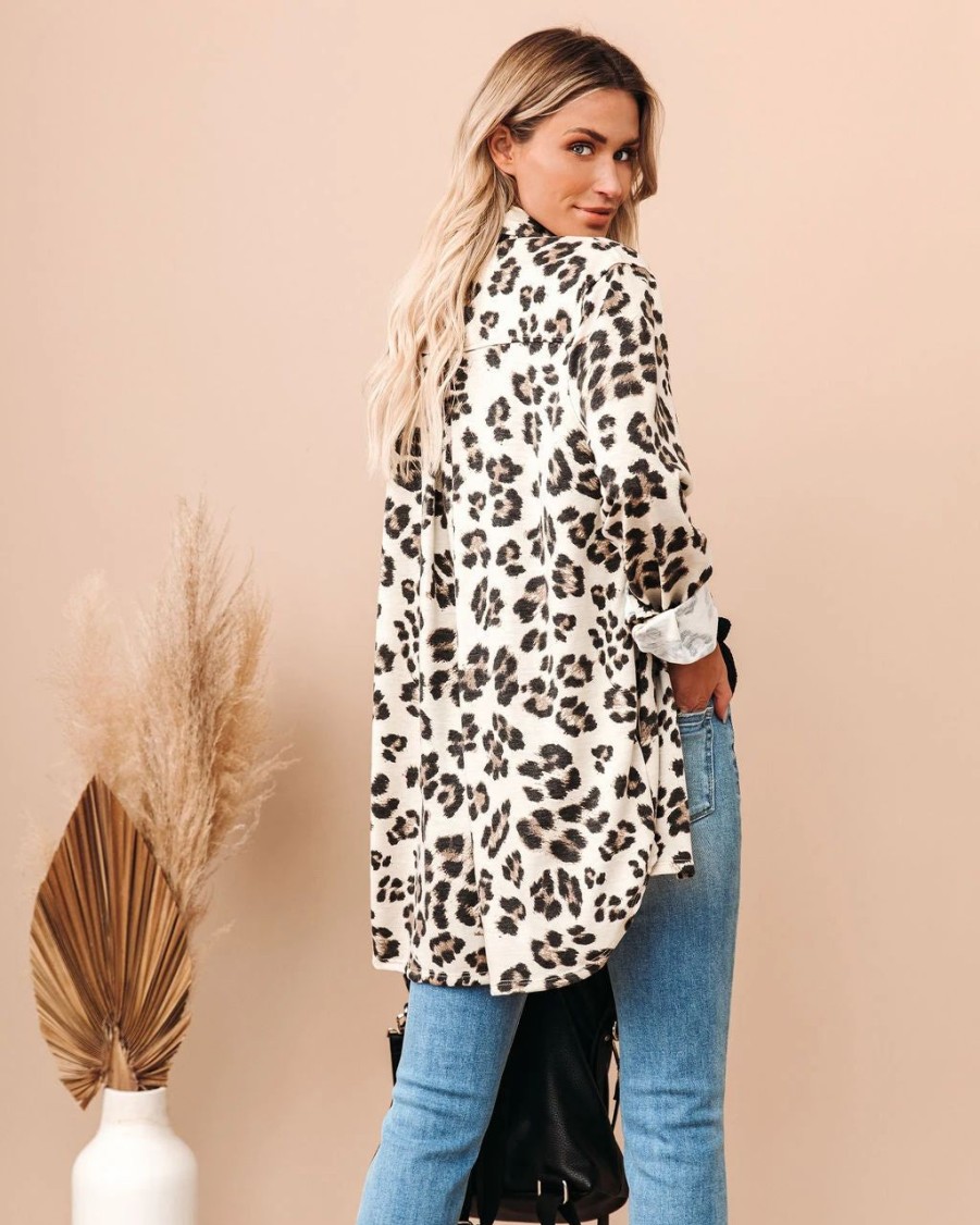 Coats & Jackets * | Chry-001 Burrage Pocketed Leopard Knit Shacket Final Sale