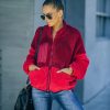 Coats & Jackets * | Dee-001 Nava Pocketed Colorblock Zip Up Jacket Wine Final Sale