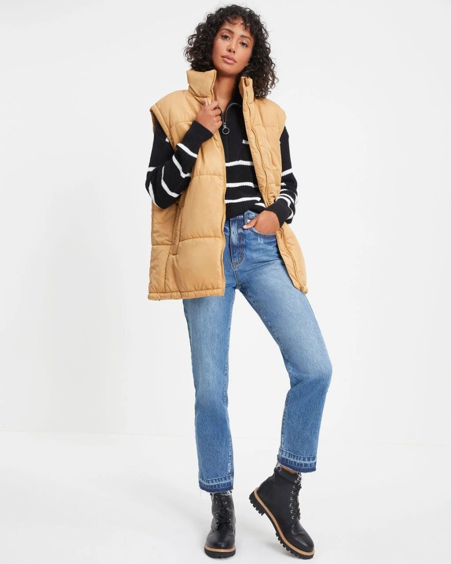 Coats & Jackets * | Thre-001 Sutton Pocketed Puff Vest Sand Final Sale