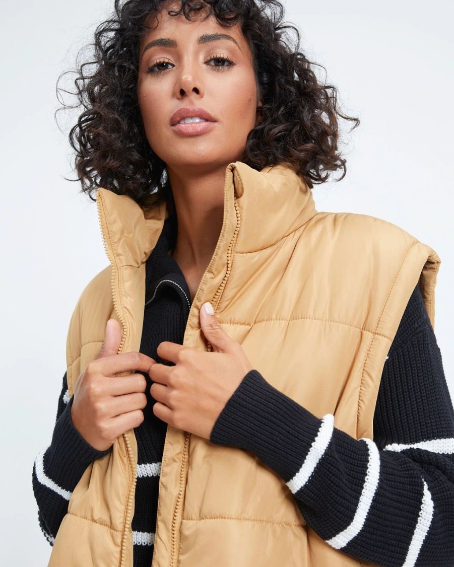 Coats & Jackets * | Thre-001 Sutton Pocketed Puff Vest Sand Final Sale