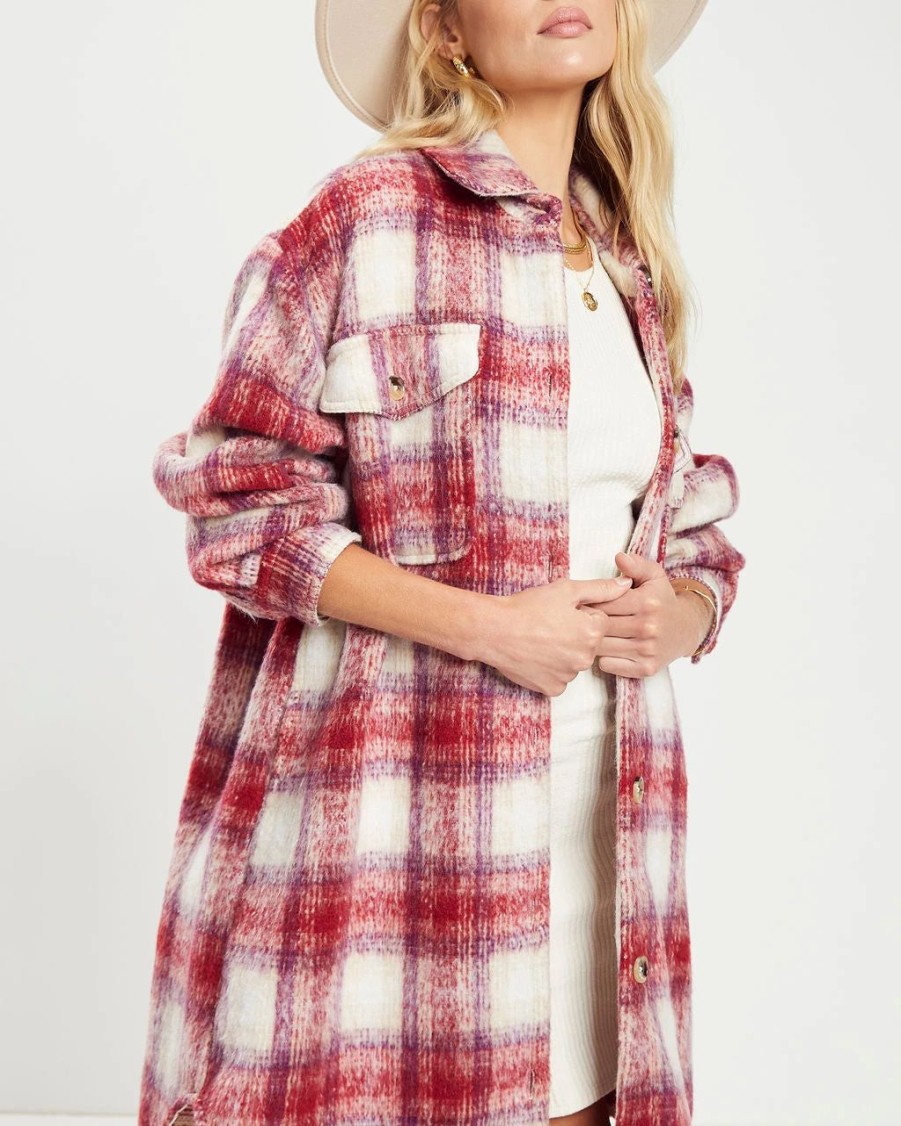 Coats & Jackets * | Endl-001 That September Feeling Plaid Pocketed Button Down Coat Final Sale