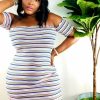 Dresses * | Shop Kloset Essentials White Off The Shoulder Stripe Ribbed Midi Dress