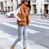 Coats & Jackets * | Tcec-001 Shelton Pocketed Hooded Faux Leather Puffer Vest Camel Final Sale