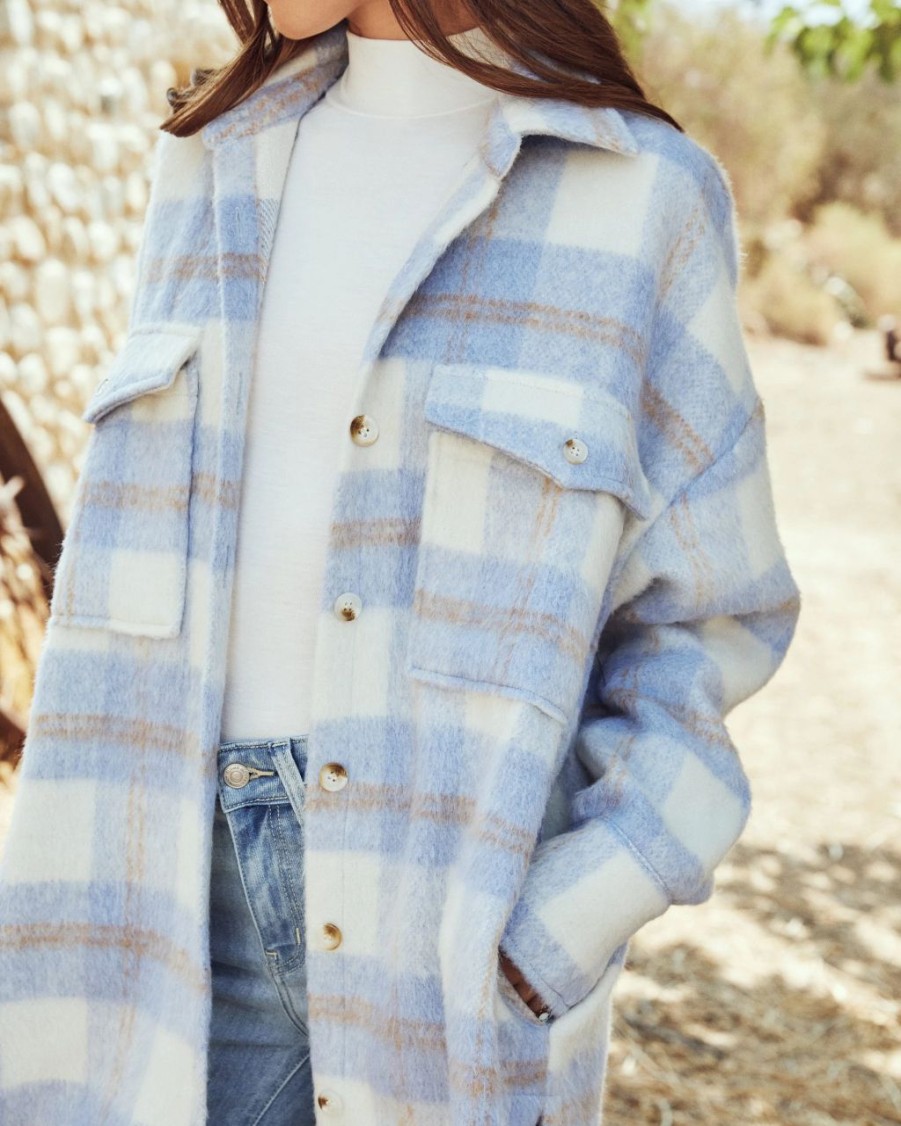 Coats & Jackets * | Acoa-001 Casey Pocketed Plaid Button Down Coat Final Sale