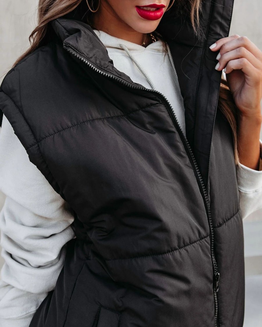 Coats & Jackets * | Thre-001 Sutton Pocketed Puff Vest Black Final Sale