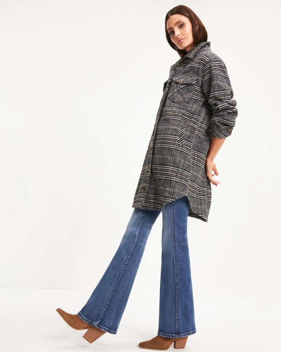 Coats & Jackets * | Thre-001 Kassey Plaid Pocketed Coat Final Sale