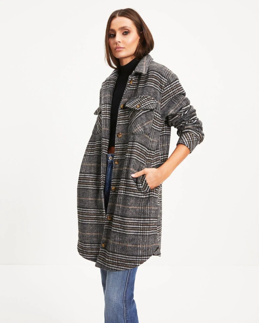 Coats & Jackets * | Thre-001 Kassey Plaid Pocketed Coat Final Sale